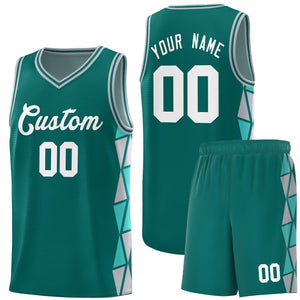 Custom Aqua Gray-Aqua Side Two-Color Triangle Splicing Sports Uniform Basketball Jersey