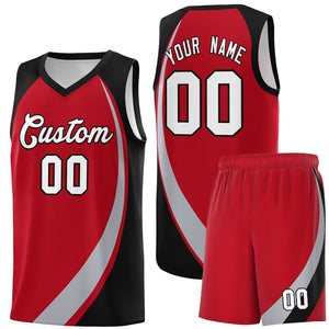 Custom Red Gray-Black Color Block Sports Uniform Basketball Jersey