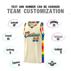 Custom Cream LGBT Rainbow For Pride Month Sports Uniform Basketball Jersey