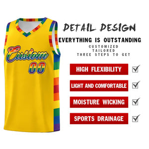 Custom Gold LGBT Rainbow For Pride Month Sports Uniform Basketball Jersey