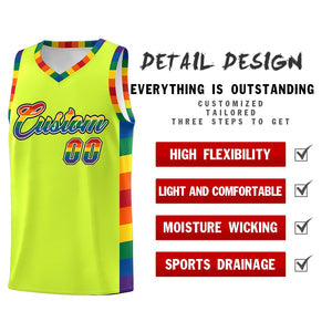 Custom Fluorescent Green LGBT Rainbow For Pride Month Sports Uniform Basketball Jersey