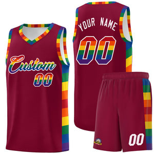 Custom Crimson LGBT Rainbow For Pride Month Sports Uniform Basketball Jersey
