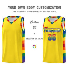Custom Yellow LGBT Rainbow For Pride Month Sports Uniform Basketball Jersey
