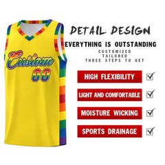 Custom Yellow LGBT Rainbow For Pride Month Sports Uniform Basketball Jersey