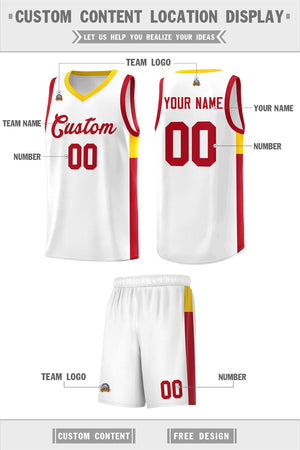 Custom White Red-Gold Side Two-Tone Classic Sports Uniform Basketball Jersey
