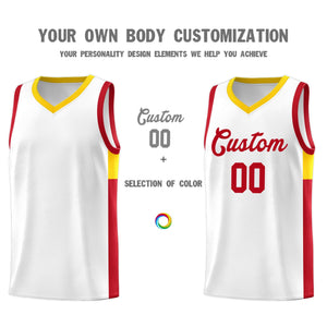 Custom White Red-Gold Side Two-Tone Classic Sports Uniform Basketball Jersey