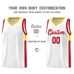 Custom White Red-Gold Side Two-Tone Classic Sports Uniform Basketball Jersey