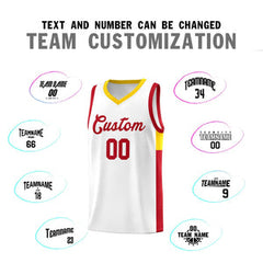 Custom White Red-Gold Side Two-Tone Classic Sports Uniform Basketball Jersey