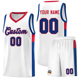 Custom White Royal-Red Side Two-Tone Classic Sports Uniform Basketball Jersey