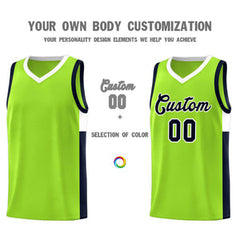 Custom Neon Green Navy-White Side Two-Tone Classic Sports Uniform Basketball Jersey