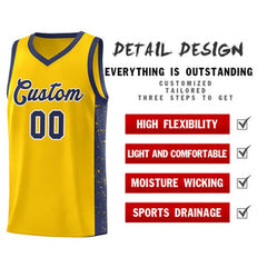 Custom Gold Navy-White Side Splash Sports Uniform Basketball Jersey