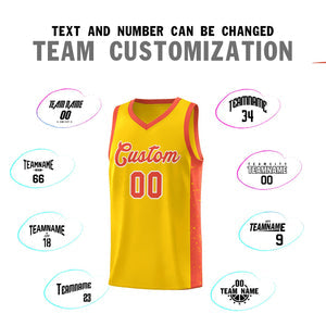Custom Gold Orange-White Side Splash Sports Uniform Basketball Jersey