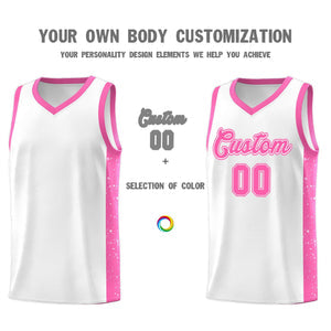 Custom White Pink Side Splash Sports Uniform Basketball Jersey
