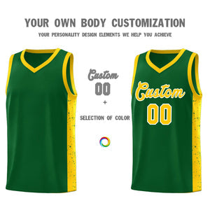 Custom Green Gold-White Side Splash Sports Uniform Basketball Jersey