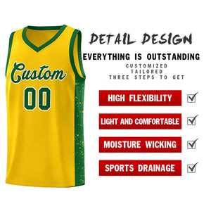 Custom Yellow Green-White Side Splash Sports Uniform Basketball Jersey