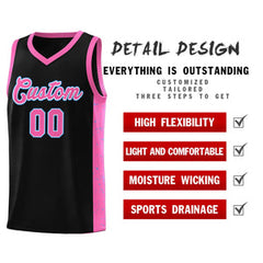 Custom Black Pink-White Side Splash Sports Uniform Basketball Jersey