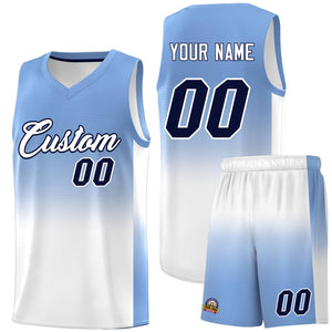Custom Light Blue White Gradient Fashion Sets Sports Uniform Basketball Jersey