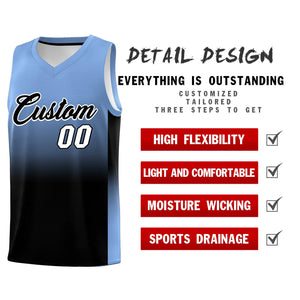 Custom Light Blue Black Gradient Fashion Sets Sports Uniform Basketball Jersey