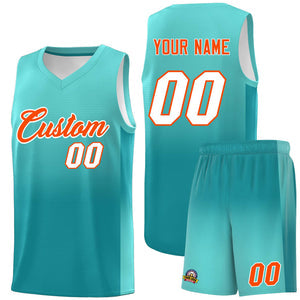 Custom Bright Green Aqua Gradient Fashion Sets Sports Uniform Basketball Jersey