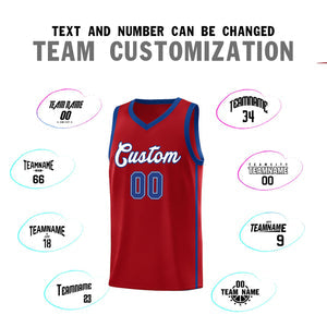 Custom Red White-Royal Side Two Bars Sports Uniform Basketball Jersey