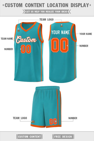 Custom Aqua White-Orange Side Two Bars Sports Uniform Basketball Jersey