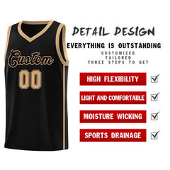 Custom Black Old Gold Side Two Bars Sports Uniform Basketball Jersey