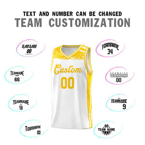 Custom White Yellow Graffiti Pattern Sports Uniform Basketball Jersey