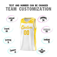 Custom White Yellow Graffiti Pattern Sports Uniform Basketball Jersey