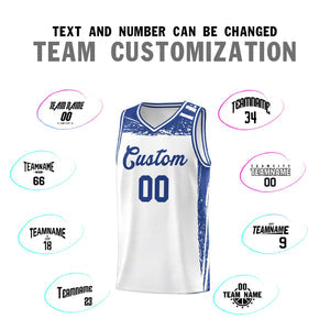 Custom White Royal Graffiti Pattern Sports Uniform Basketball Jersey