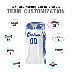 Custom White Royal Graffiti Pattern Sports Uniform Basketball Jersey