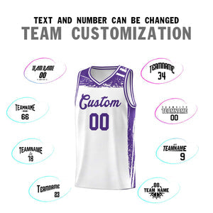 Custom White Purple Graffiti Pattern Sports Uniform Basketball Jersey