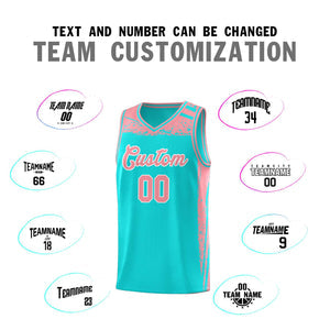 Custom Aqua Light Pink Graffiti Pattern Sports Uniform Basketball Jersey