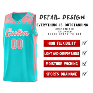 Custom Aqua Light Pink Graffiti Pattern Sports Uniform Basketball Jersey