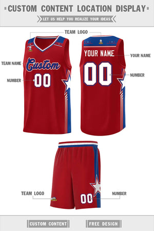 Custom Red Royal Star Graffiti Pattern Sports Uniform Basketball Jersey