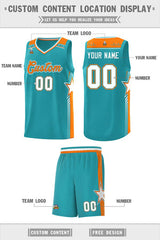 Custom Aqua Orange Star Graffiti Pattern Sports Uniform Basketball Jersey