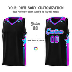 Custom Black Powder Blue Star Graffiti Pattern Sports Uniform Basketball Jersey