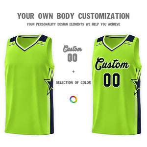 Custom Neon Green Navy Star Graffiti Pattern Sports Uniform Basketball Jersey