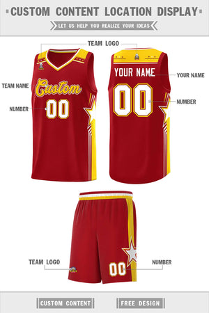 Custom Red Gold Star Graffiti Pattern Sports Uniform Basketball Jersey