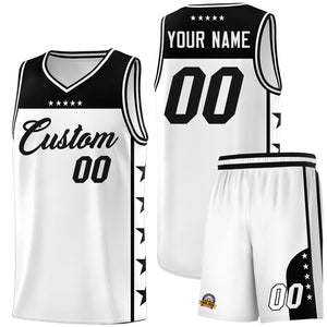 Custom White Black Personalized Star Pattern Sports Uniform Basketball Jersey