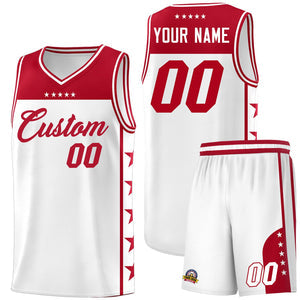 Custom White Red Personalized Star Pattern Sports Uniform Basketball Jersey