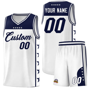Custom White Navy Personalized Star Pattern Sports Uniform Basketball Jersey