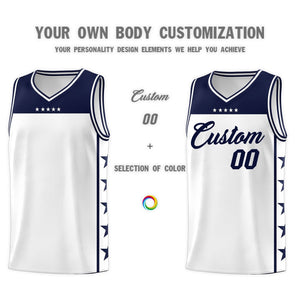 Custom White Navy Personalized Star Pattern Sports Uniform Basketball Jersey