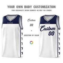 Custom White Navy Personalized Star Pattern Sports Uniform Basketball Jersey