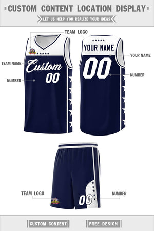 Custom Navy White Personalized Star Pattern Sports Uniform Basketball Jersey