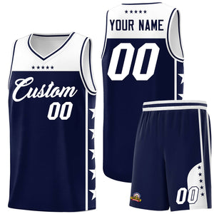 Custom Navy White Personalized Star Pattern Sports Uniform Basketball Jersey