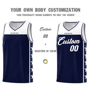 Custom Navy White Personalized Star Pattern Sports Uniform Basketball Jersey