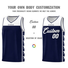 Custom Navy White Personalized Star Pattern Sports Uniform Basketball Jersey