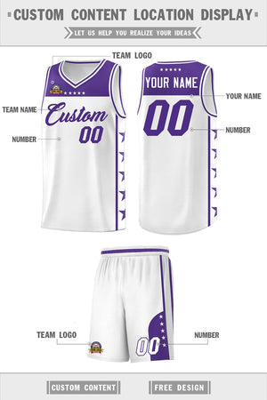 Custom White Purple Personalized Star Pattern Sports Uniform Basketball Jersey