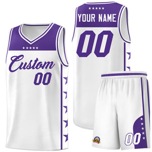 Custom White Purple Personalized Star Pattern Sports Uniform Basketball Jersey