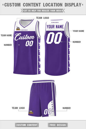 Custom Purple White Personalized Star Pattern Sports Uniform Basketball Jersey